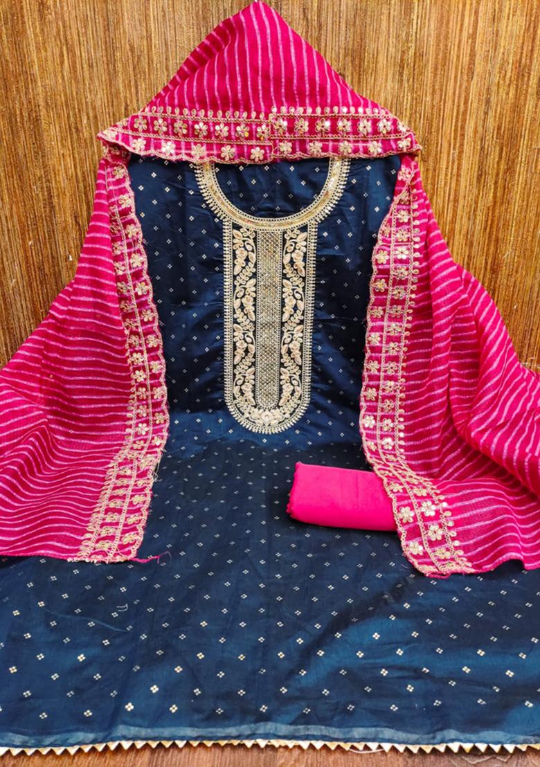 Blue Embellished Chanderi Kurta Set