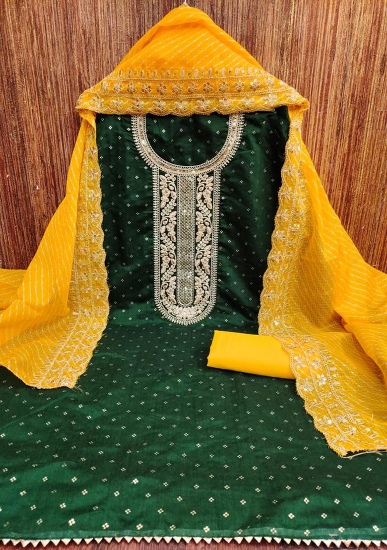 Green Embellished Chanderi Kurta Set