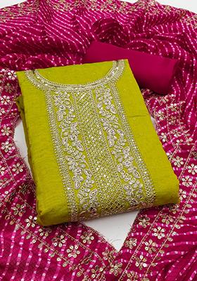 Olive Embellished Chanderi Kurta Set