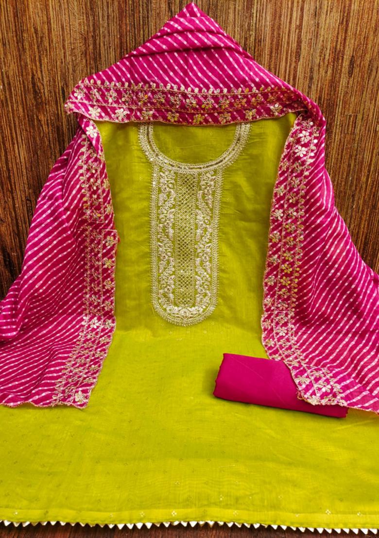Olive Embellished Chanderi Kurta Set
