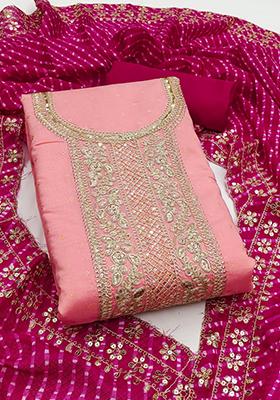 Pink Embellished Chanderi Kurta Set