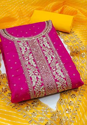 Pink Embellished Chanderi Kurta Set