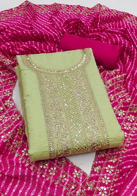 Green Embellished Chanderi Kurta Set
