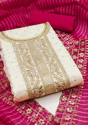 Pink Embellished Chanderi Kurta Set