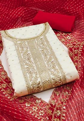 Red Embellished Chanderi Kurta Set