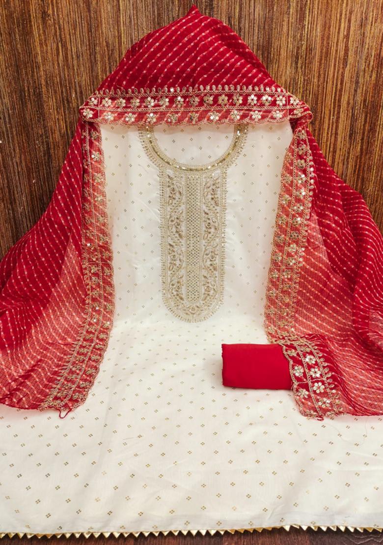 Red Embellished Chanderi Kurta Set