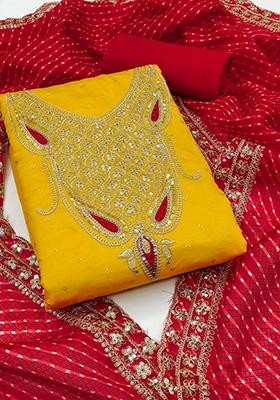 Red Embellished Chanderi Kurta Set