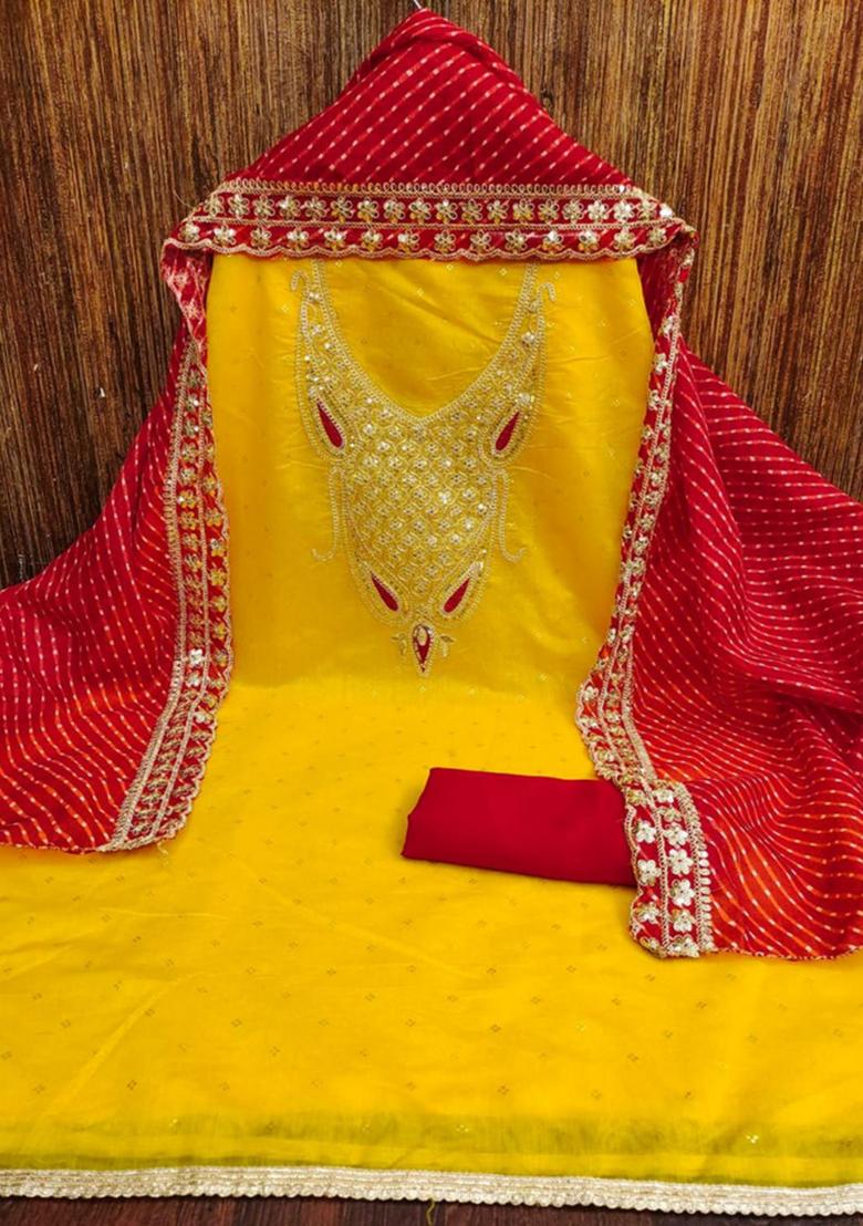 Red Embellished Chanderi Kurta Set