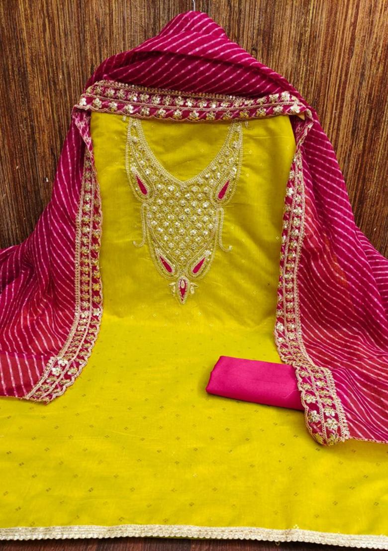 Olive Embellished Chanderi Kurta Set