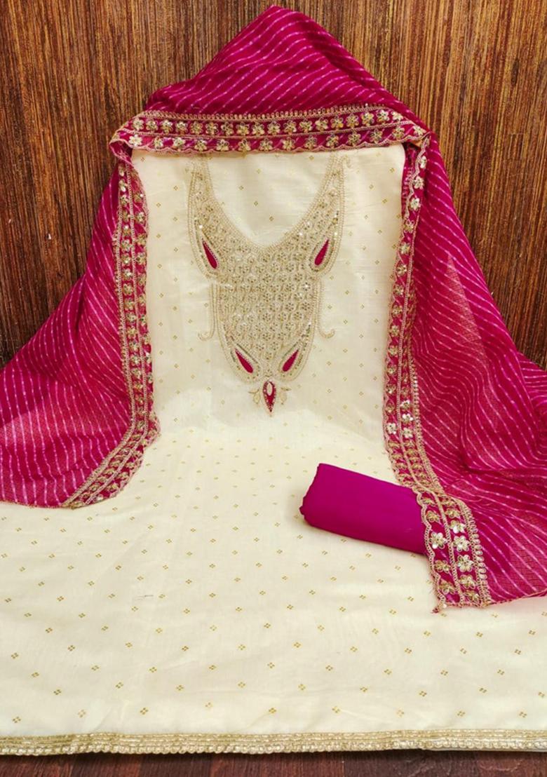 Pink Embellished Chanderi Kurta Set