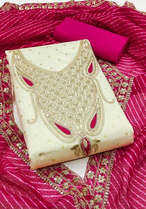 Pink Embellished Chanderi Kurta Set