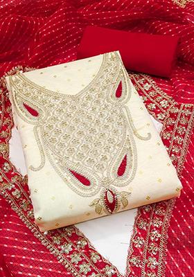 Red Embellished Chanderi Kurta Set
