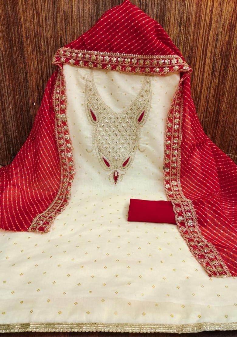 Red Embellished Chanderi Kurta Set