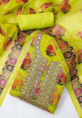 Green Embellished Chanderi Kurta Set
