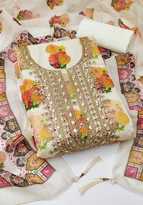 White Embellished Chanderi Kurta Set