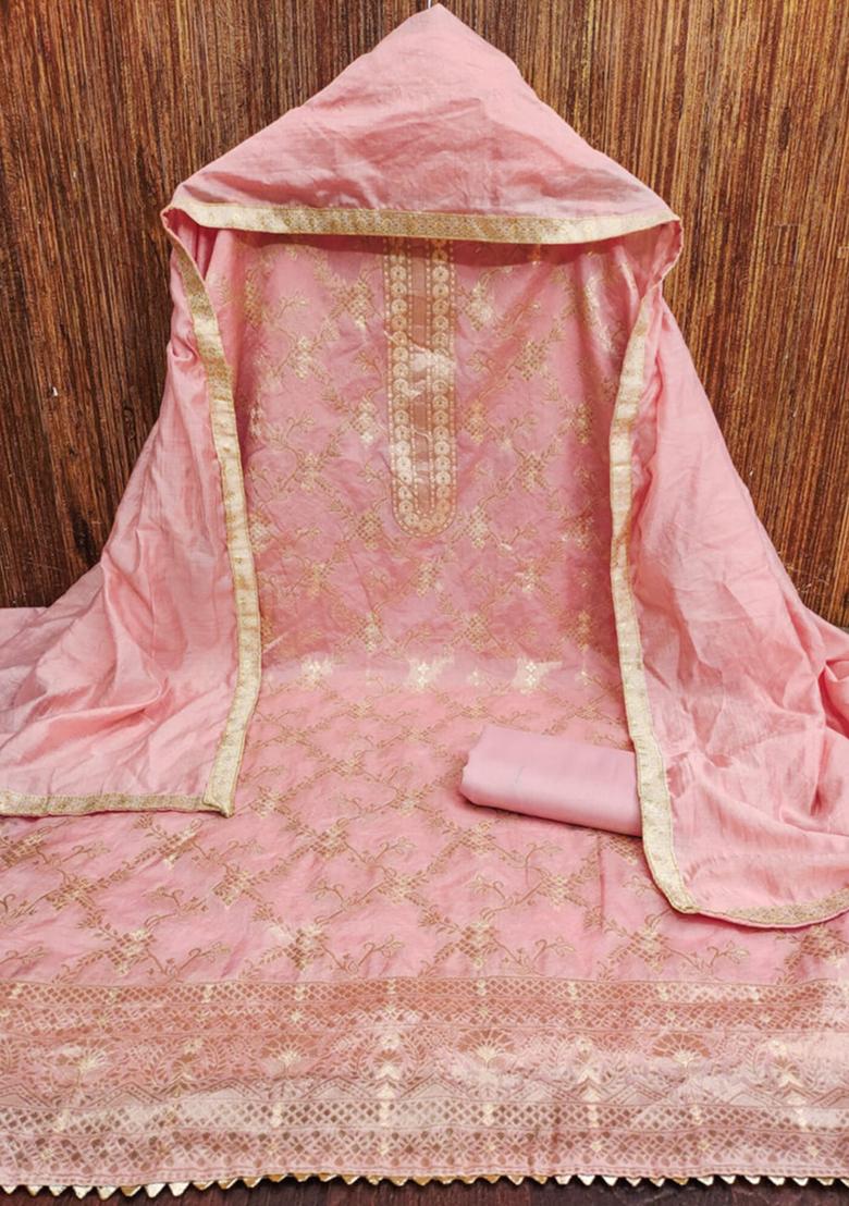 Pink Embellished Chanderi Kurta Set