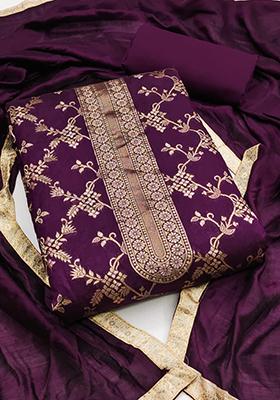 Purple Embellished Chanderi Kurta Set