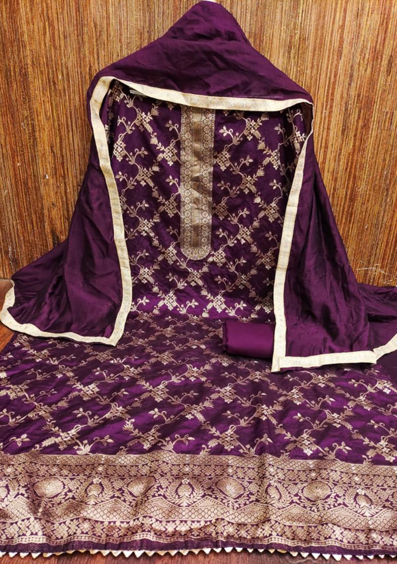 Purple Embellished Chanderi Kurta Set