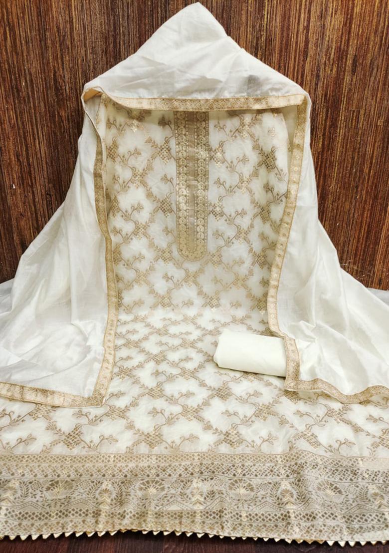 White Embellished Chanderi Kurta Set