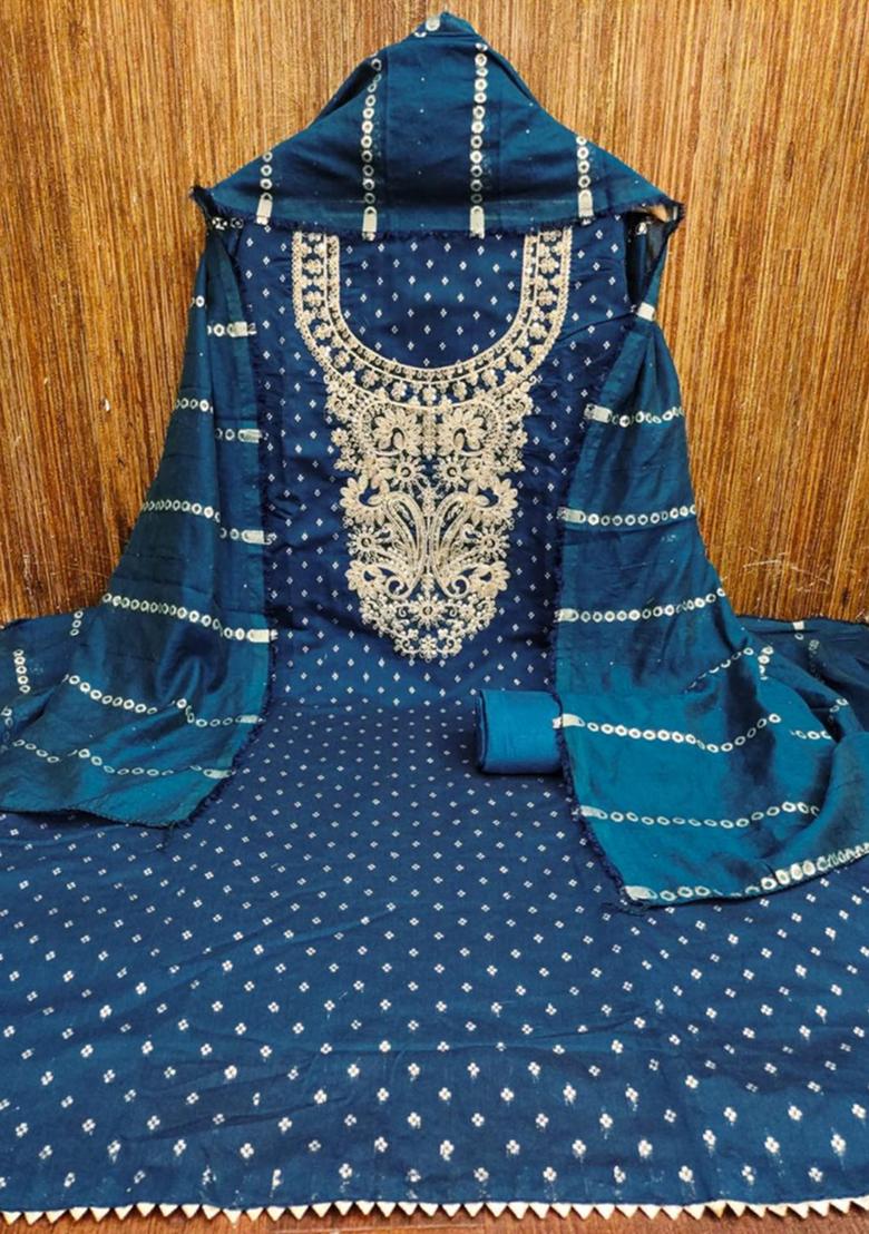 Blue Embellished Chanderi Kurta Set