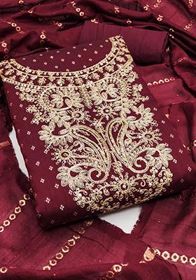 Red Embellished Chanderi Kurta Set