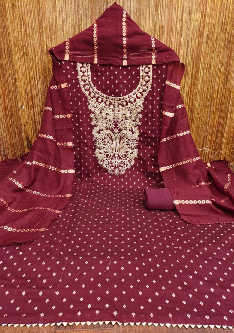 Red Embellished Chanderi Kurta Set