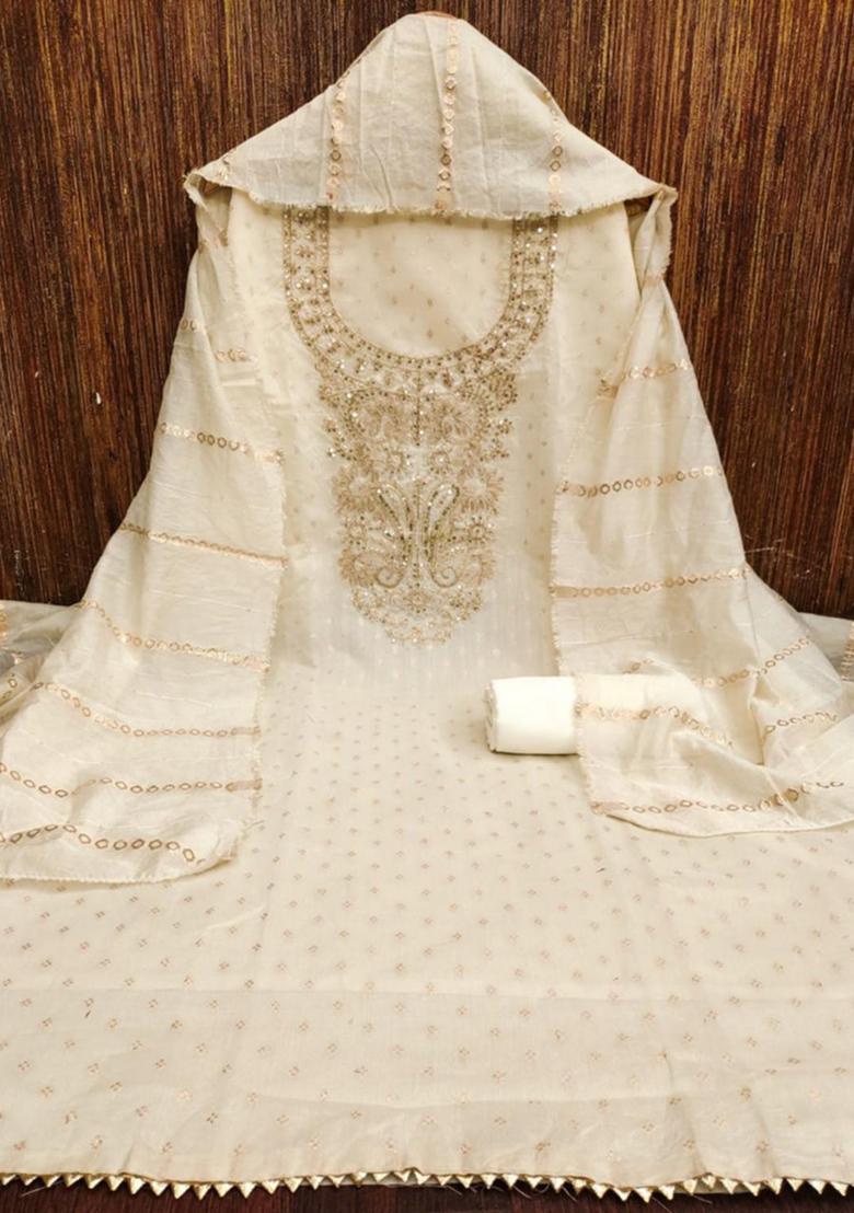 White Embellished Chanderi Kurta Set