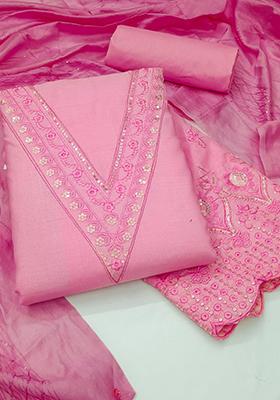 Pink Embellished Cotton Kurta Set