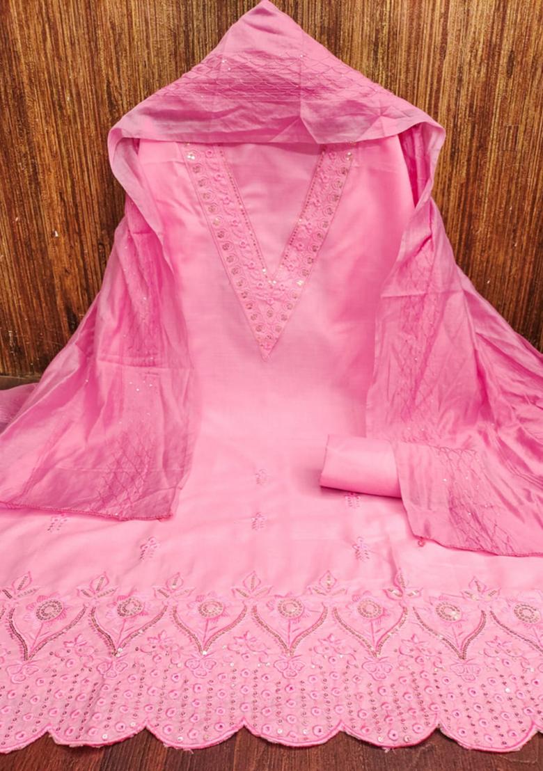 Pink Embellished Cotton Kurta Set