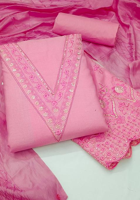 Pink Embellished Cotton Kurta Set