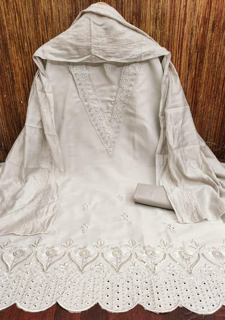 White Embellished Cotton Kurta Set