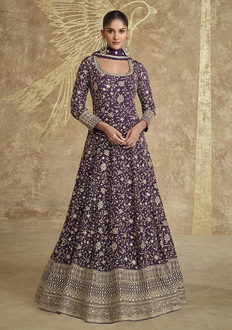 Dark Purple Embroidered Georgette Sharara Set