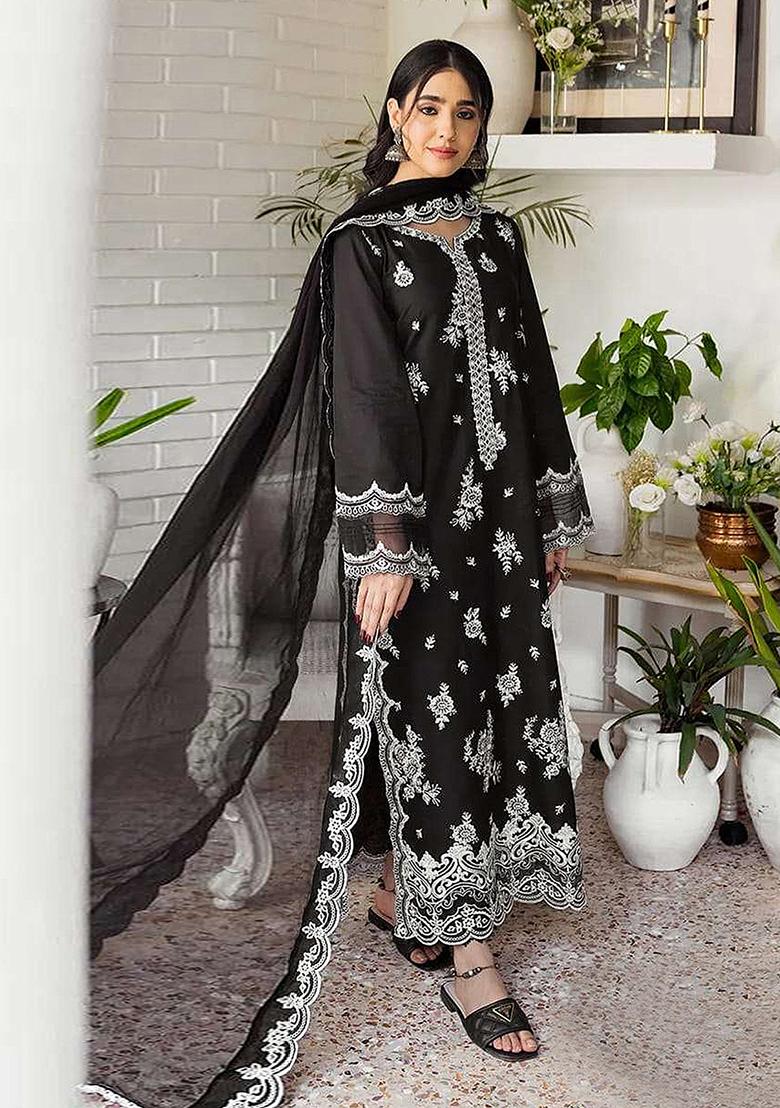 Black Embroidered Georgette Sharara Set