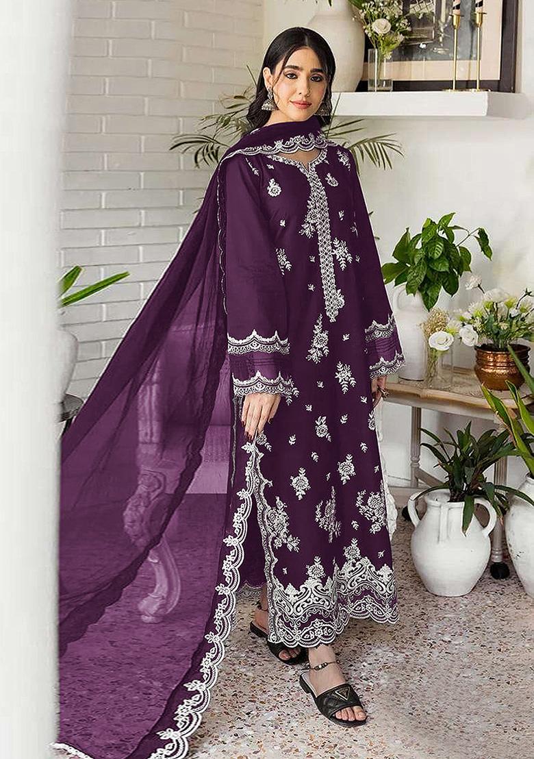 Dark Purple Embroidered Georgette Sharara Set