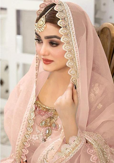 Girl Embroidered Sharara Set-Pink main image 0