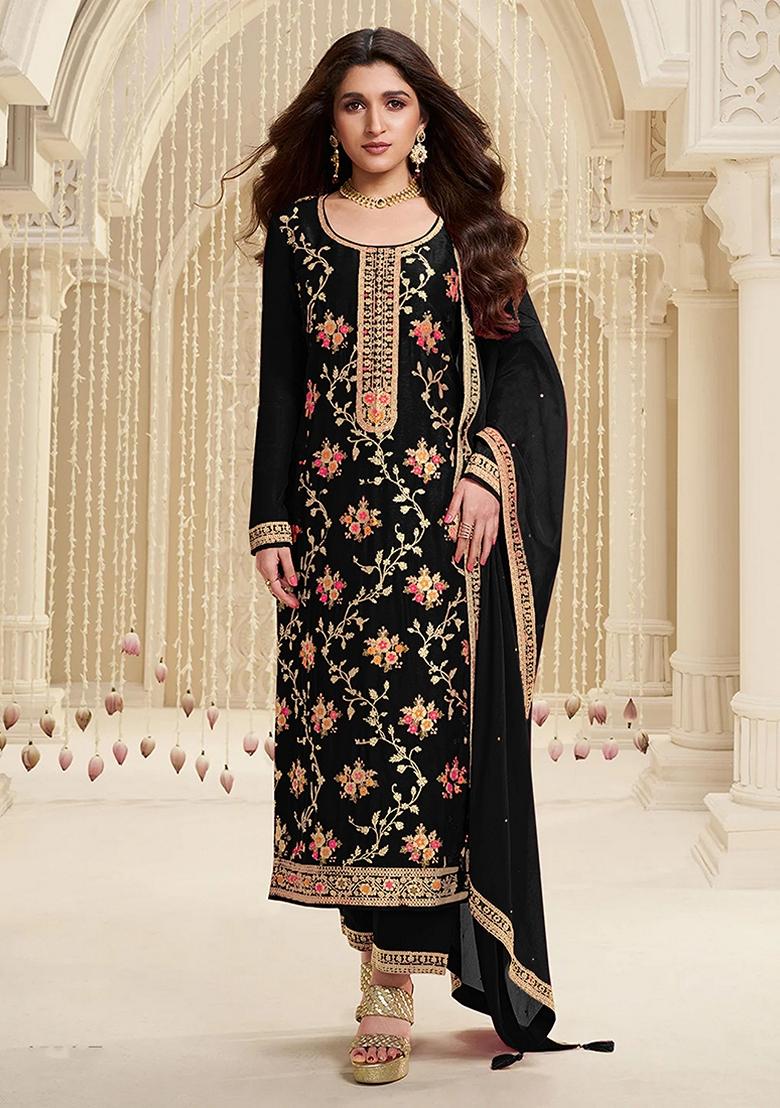 Black Embroidered Jacquard Anarkali Suit Set