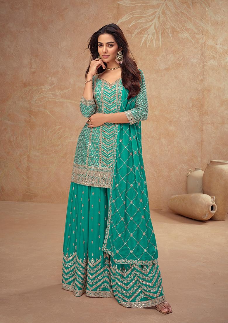Rama Embroidered Chinon Sharara Set