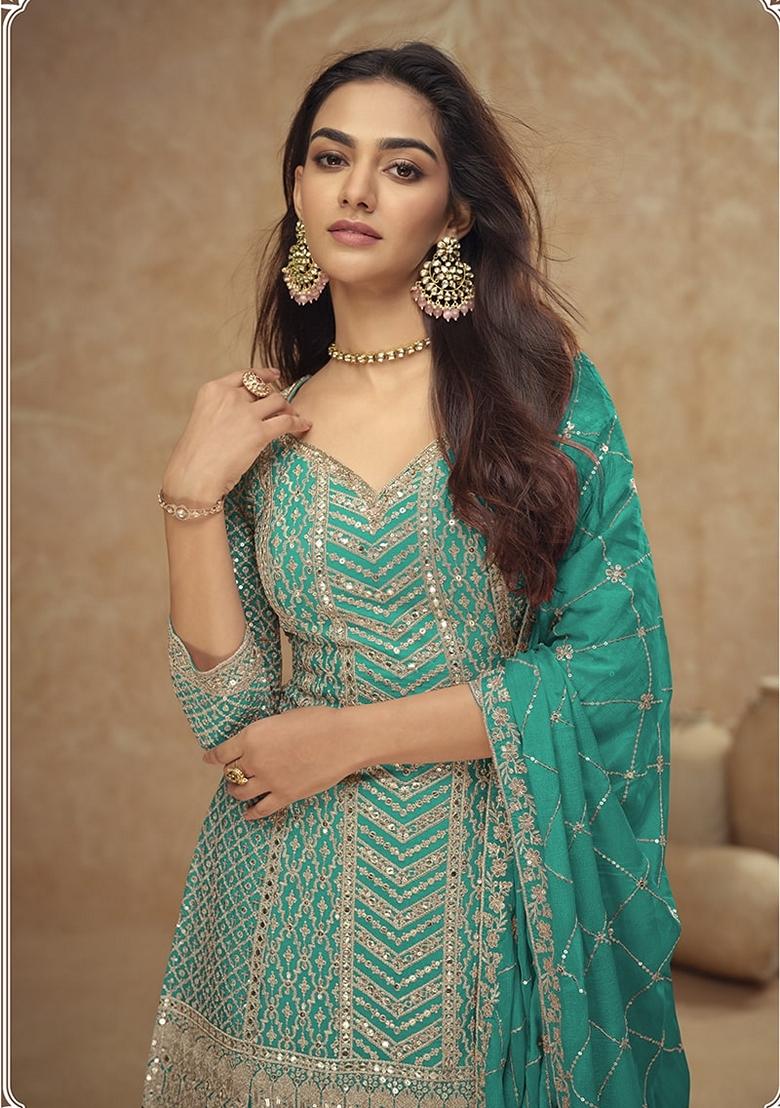 Rama Embroidered Chinon Sharara Set