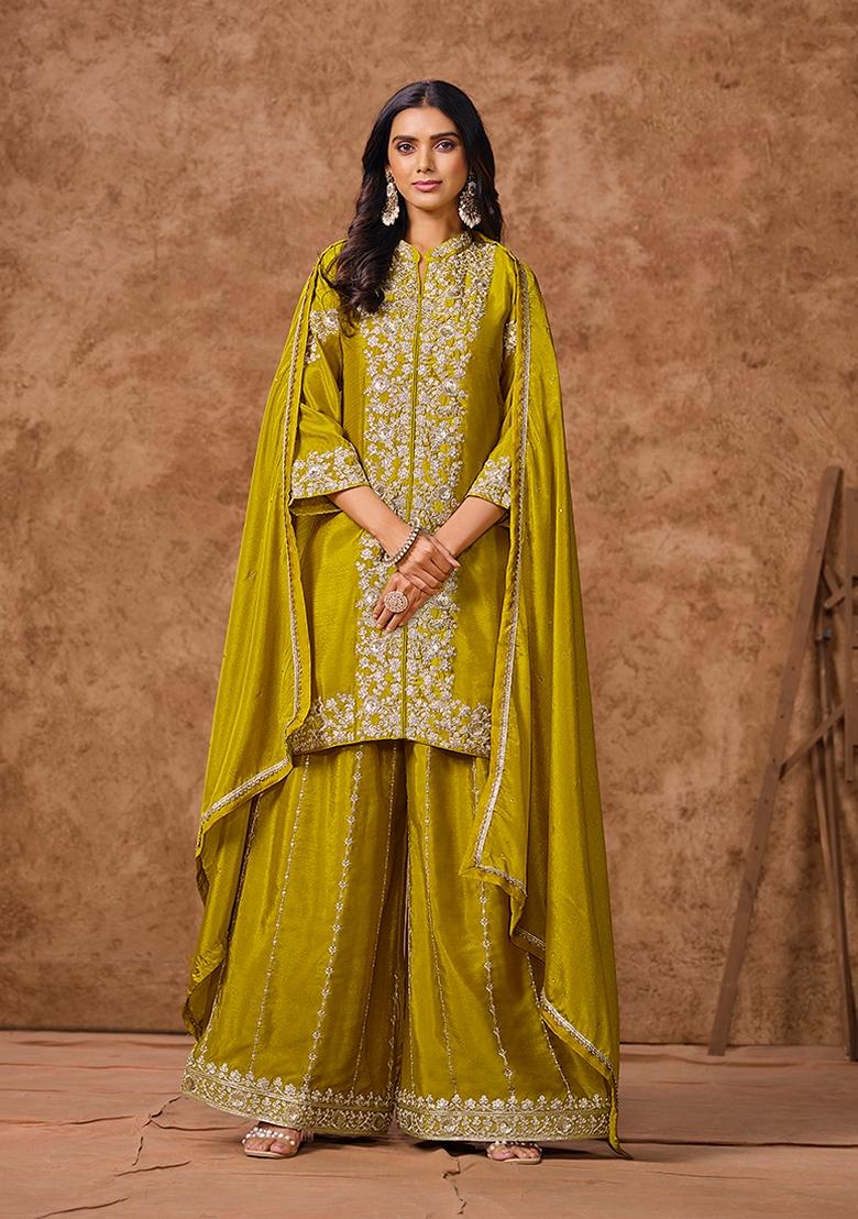 Pear Embroidered Chinon Sharara Set