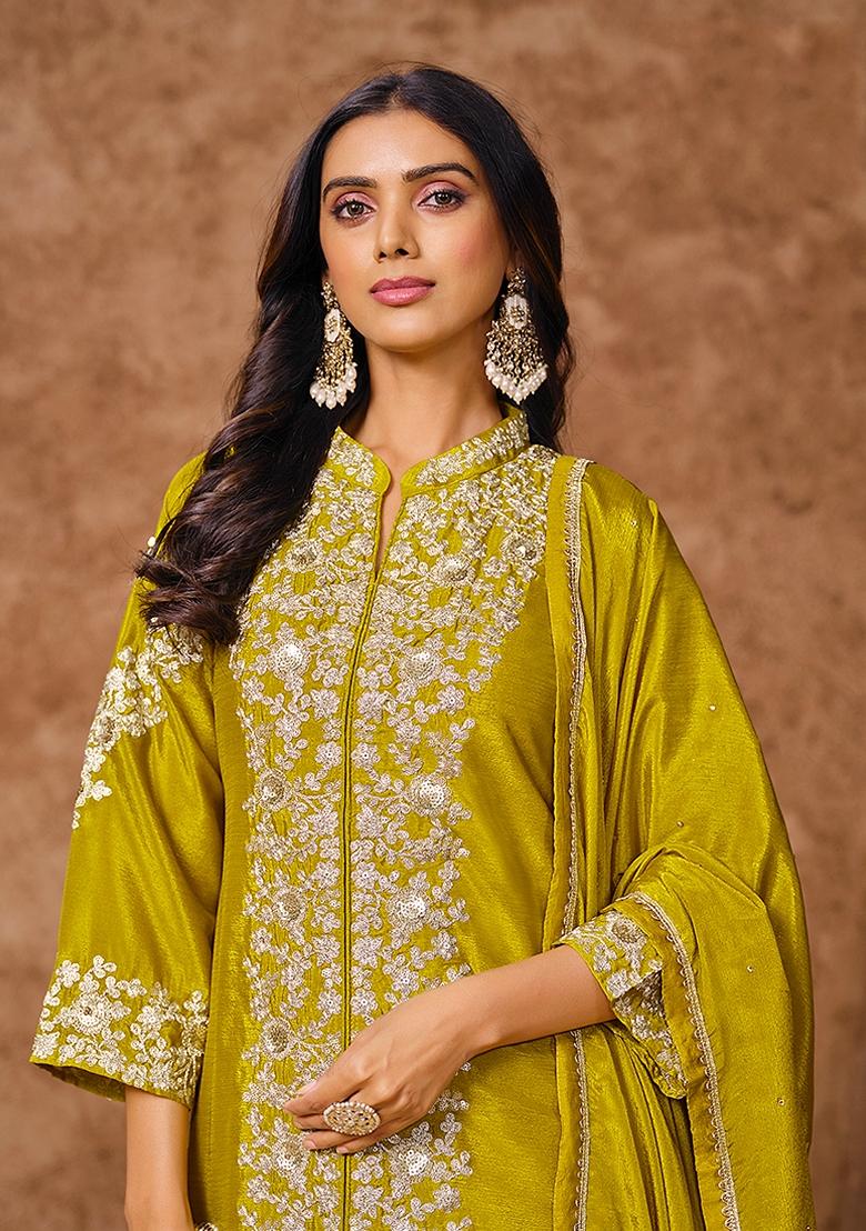 Pear Embroidered Chinon Sharara Set
