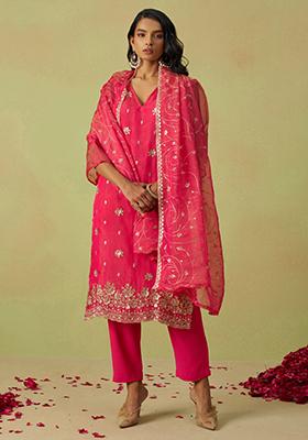 Pink Embroidered Organza Kurta Set