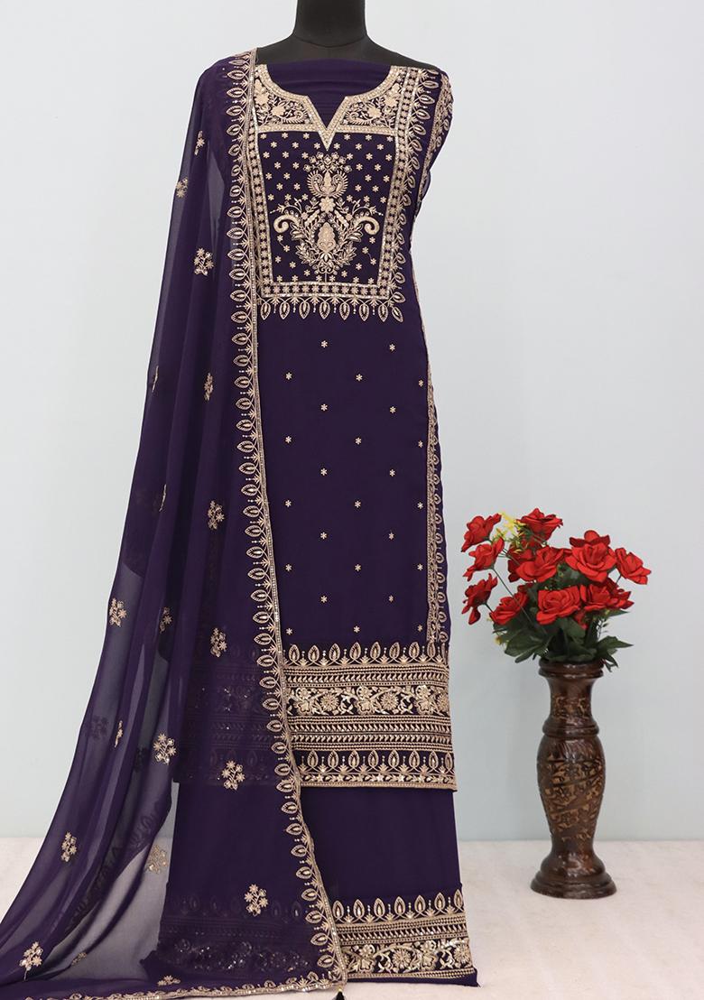 Purple Sequin Embroidered Georgette Kurta Set