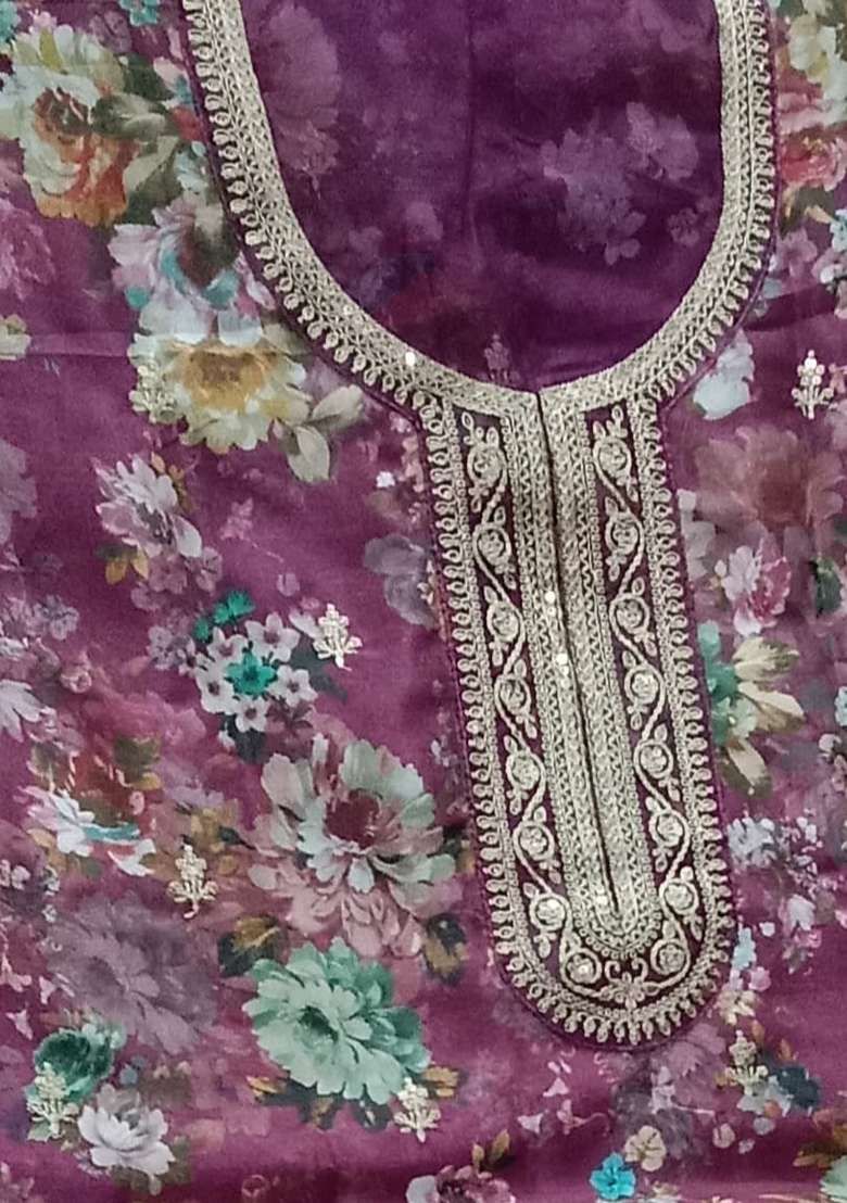 Purple Embroidered Silk Blend Pakistani Suit Set - Indya