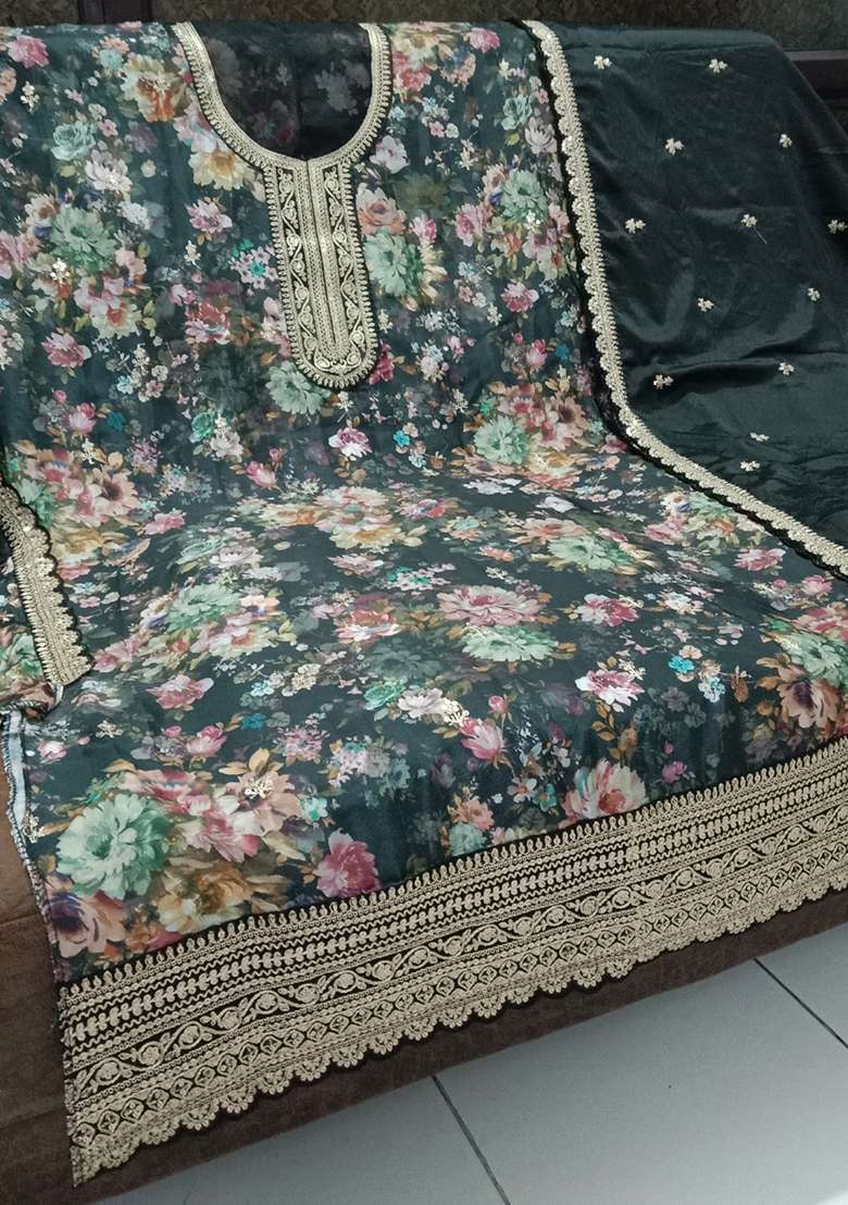 Black Embroidered Silk Blend Pakistani Suit Set - Indya