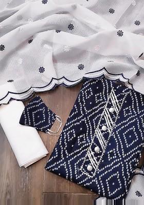 Navy Blue Gota Patti Cotton Kurta Set