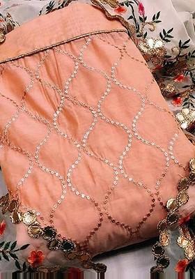 Peach Embroidered Silk Kurta Set