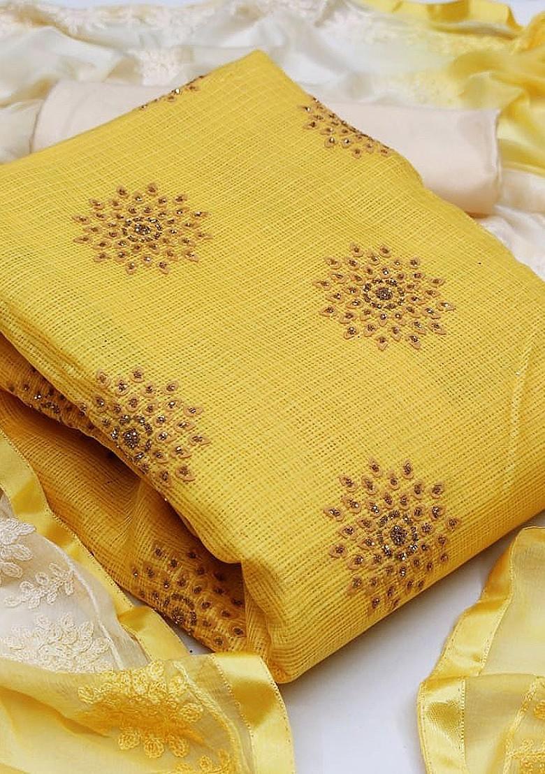 Yellow Floral Embellished Cotton Kurta Set