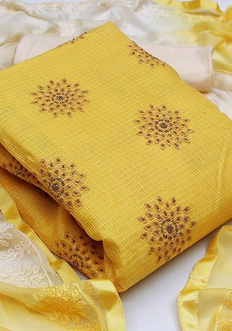 Yellow Floral Embellished Cotton Kurta Set