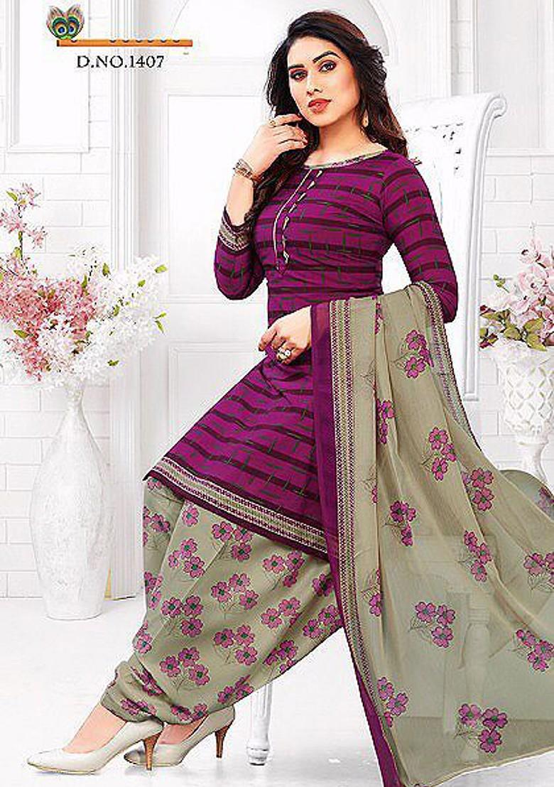 Purple Printed Poly Blend Kurta Set
