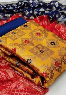 Yellow Ethnic Motifs Embroidery Silk Kurta Set